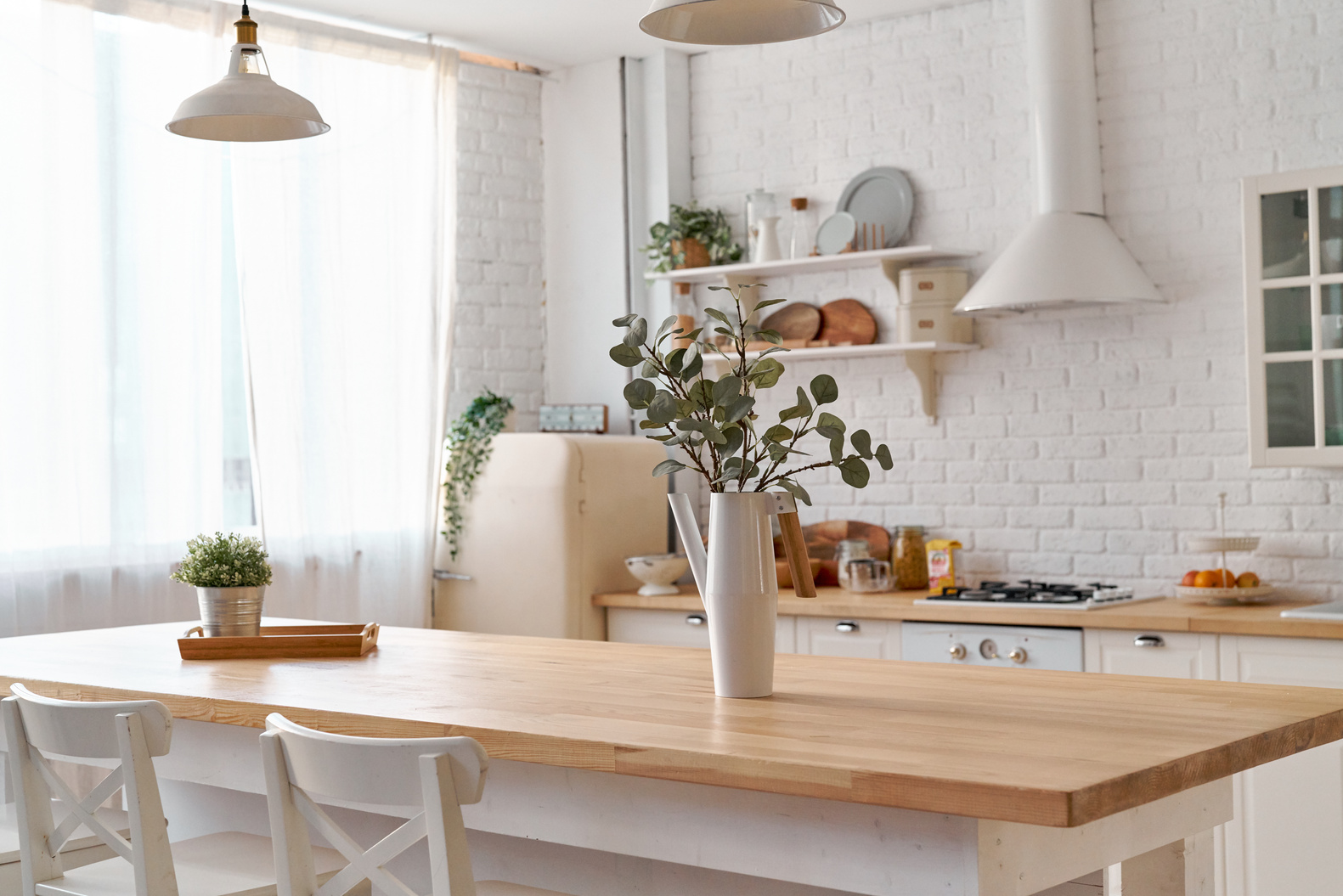 Kitchen table. Kitchen background.